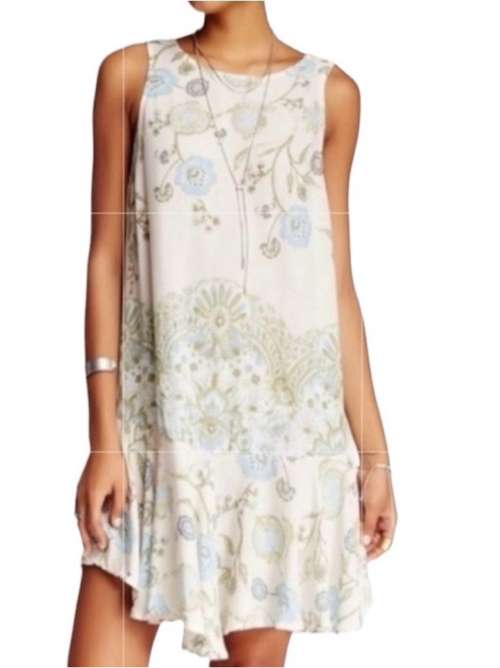 Free People Intimately Dobby Dot Floral Slip Dress Large Boho Tiered Flounce Hem
